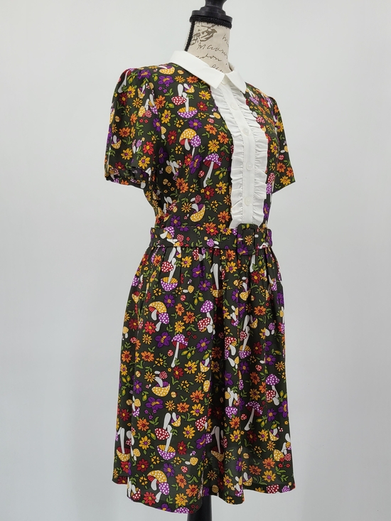 Modcloth Dresses & Skirts - ModCloth Cottagecore Olive Green Mushroom & Flora Belted Dress Size 6